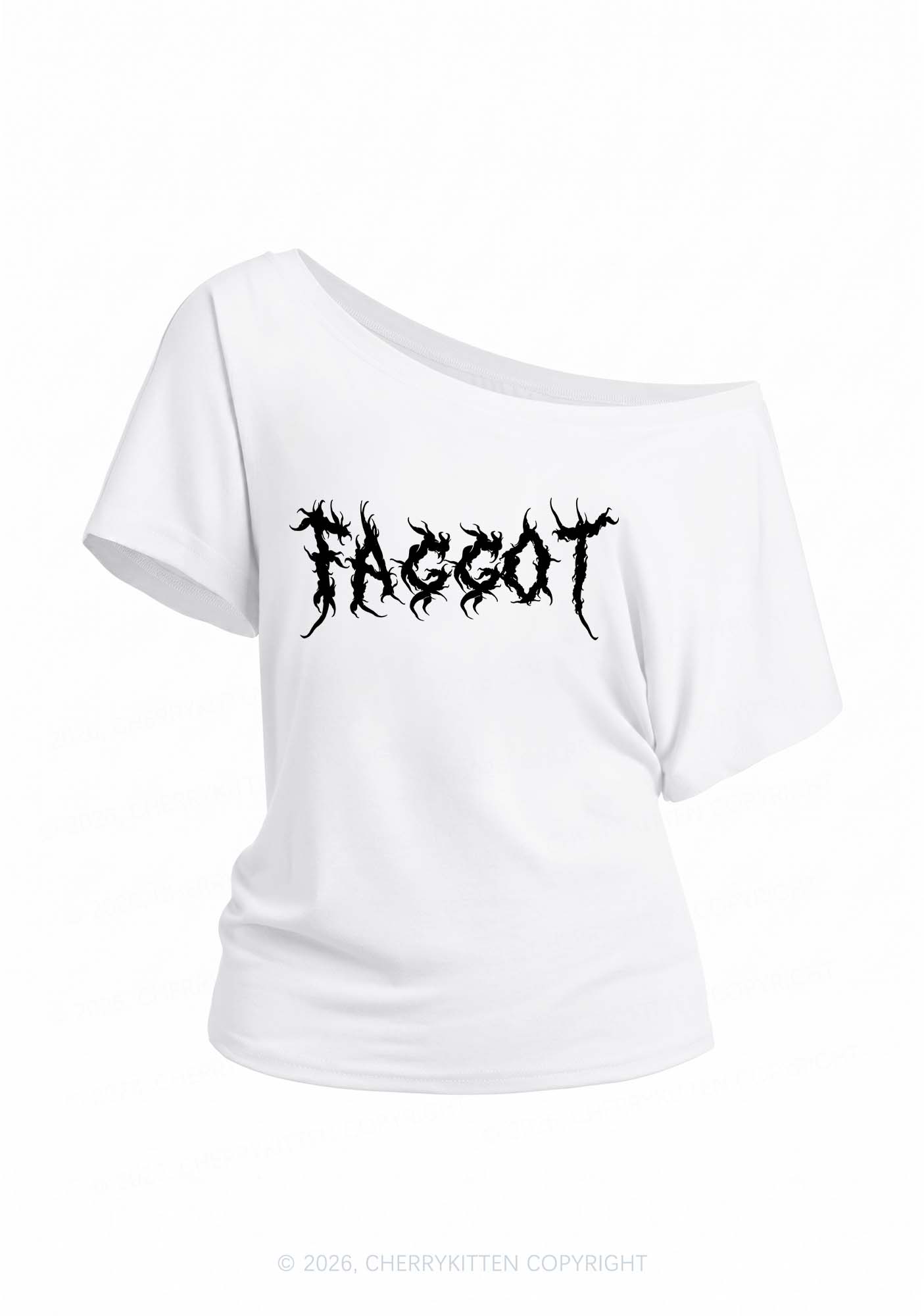 Punk Faggot Pride Y2K Off Shoulder Tee Cherrykitten