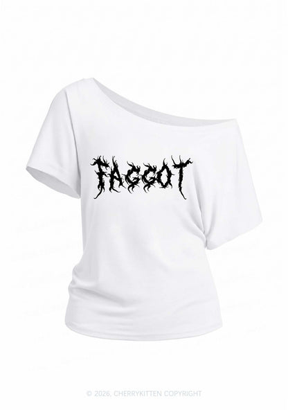Punk Faggot Pride Y2K Off Shoulder Tee Cherrykitten