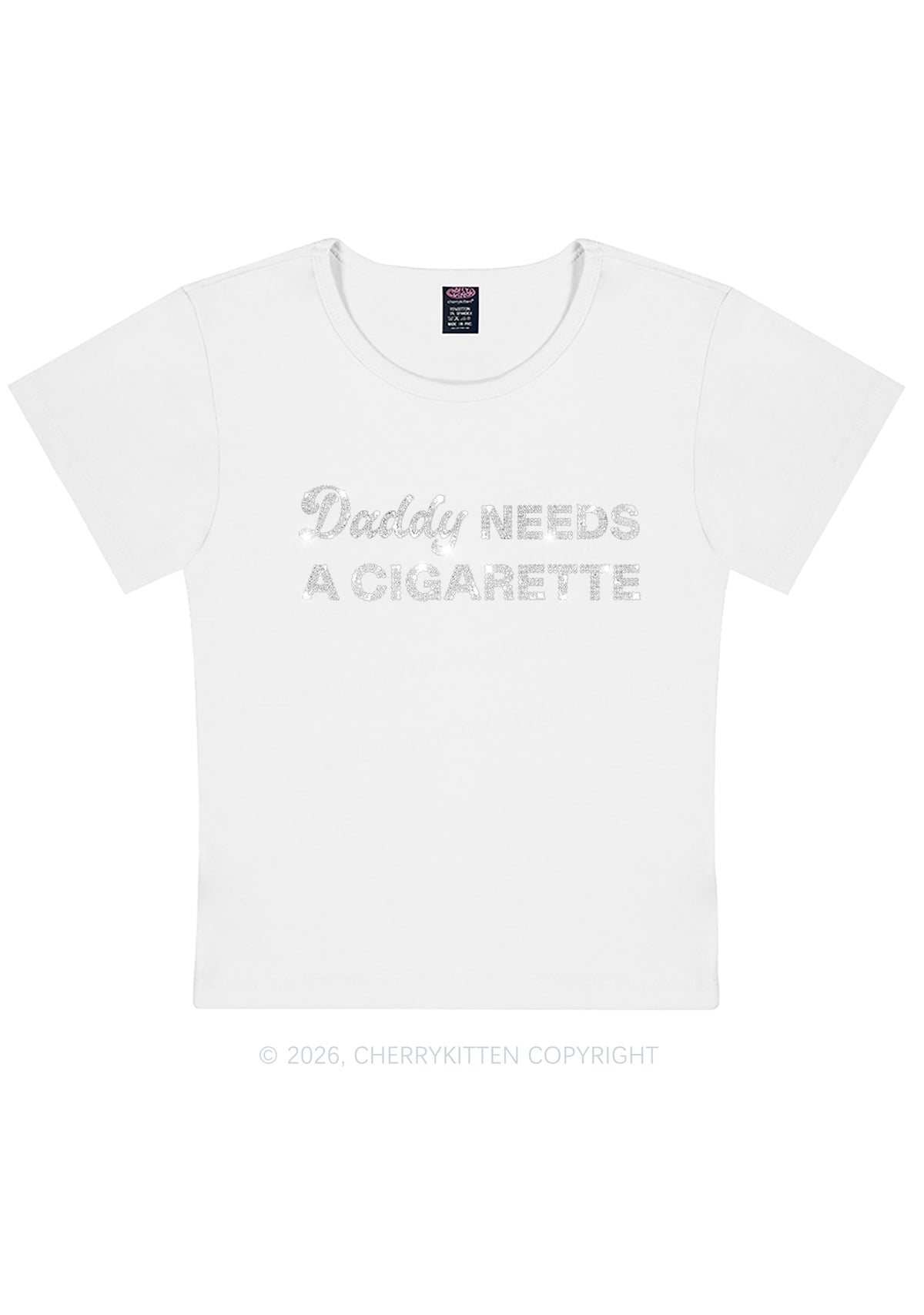 Rhinestone Daddy Needs A Cigarette Y2K Baby Tee Cherrykitten