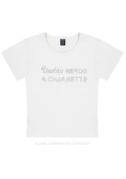 Rhinestone Daddy Needs A Cigarette Y2K Baby Tee Cherrykitten