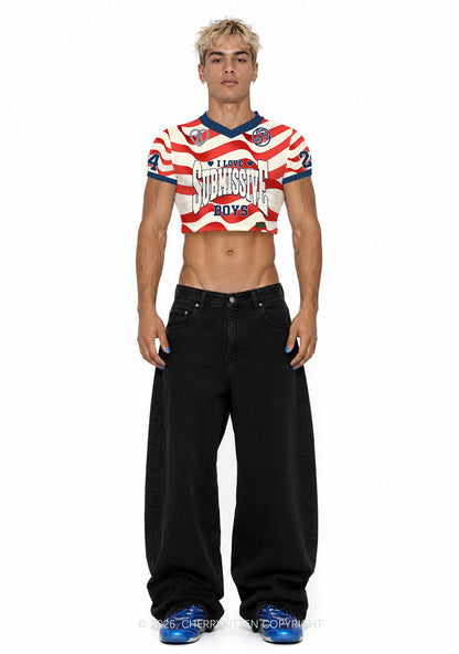 I Love S Boys Y2K Crop Football Jersey Shirts Cherrykitten