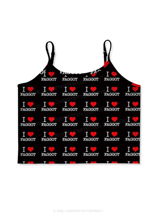 I Love Faggot Valentine's Day Y2K Print Cami Crop Top Cherrykitten