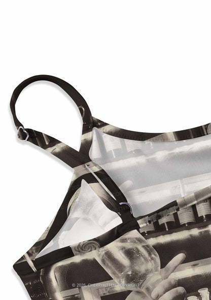 Nun Bartender Y2K Print Slip Dress Cherrykitten
