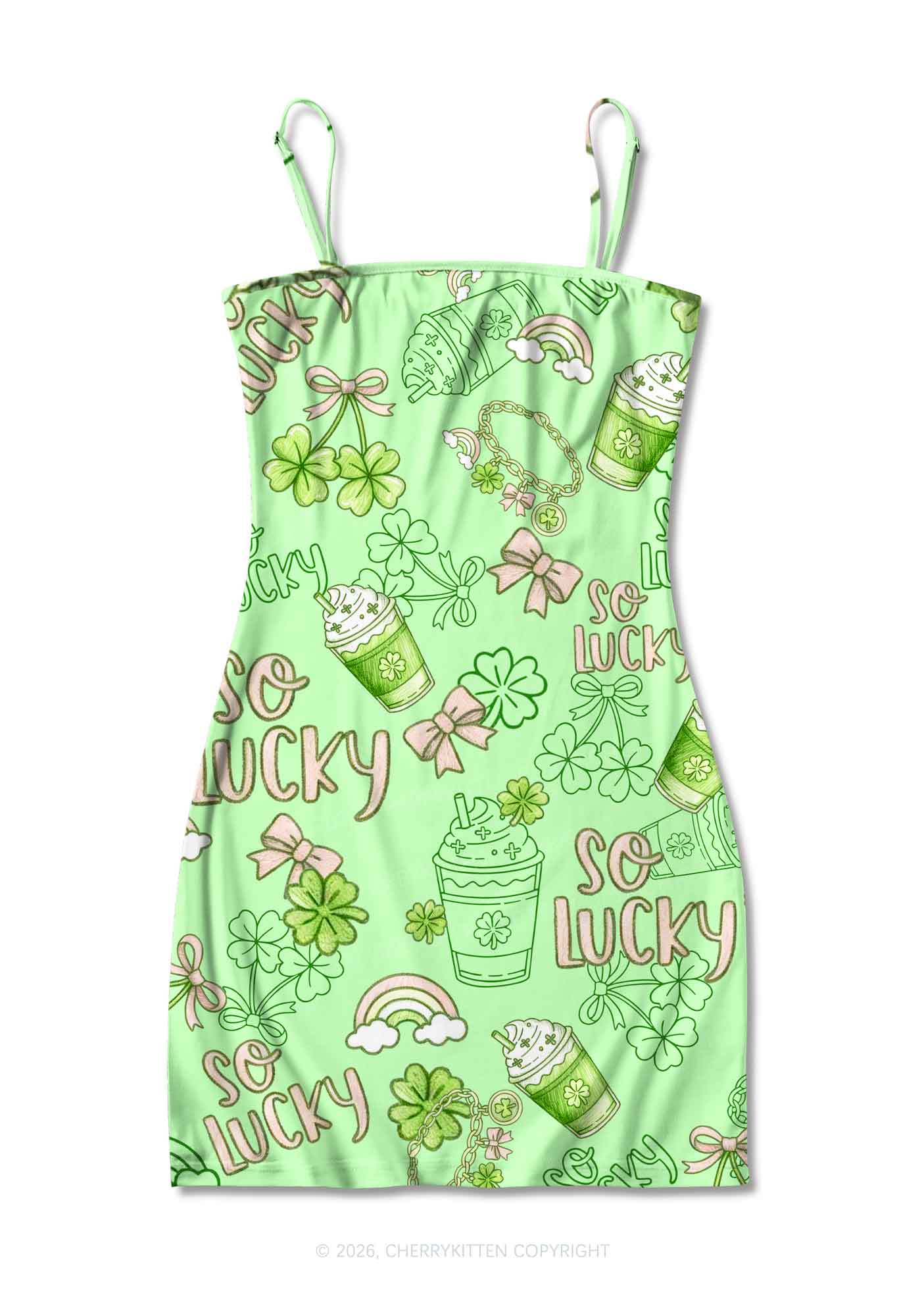 So Lucky Vibes St Patricks Y2K Print Slip Dress Cherrykitten