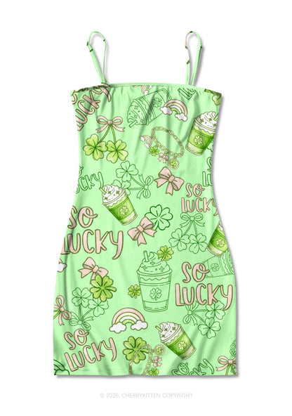 So Lucky Vibes St Patricks Y2K Print Slip Dress Cherrykitten