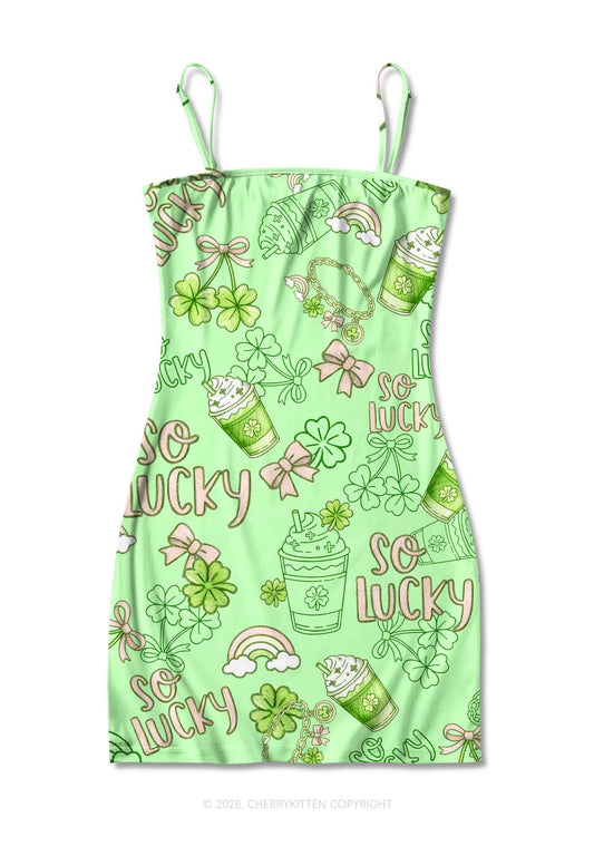 So Lucky Vibes St Patricks Y2K Print Slip Dress Cherrykitten