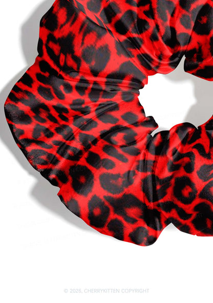 Bright Red Leopard Y2K Hair Scrunchie Cherrykitten