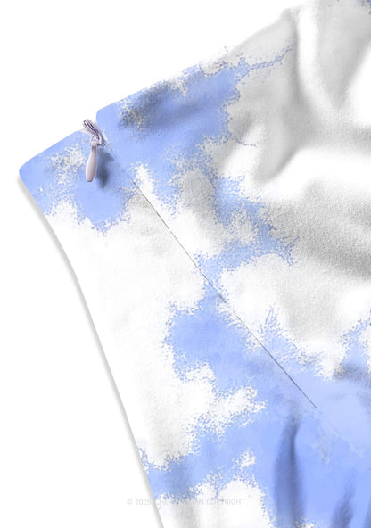 Blue Sky White Clouds Y2K Print Mini Skirt Cherrykitten