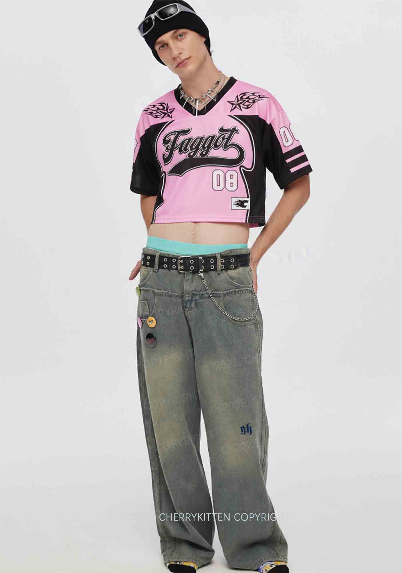 Custom Black Faggot Pride Y2K Crop Sport Jersey Shirts Cherrykitten