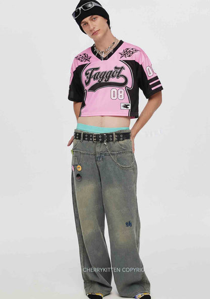Custom Black Faggot Pride Y2K Crop Sport Jersey Shirts Cherrykitten