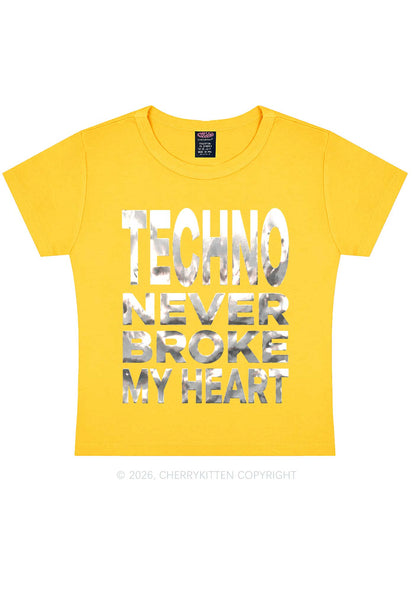 Techno Broke Heart Silver Foil Printed Y2K Baby Tee Cherrykitten