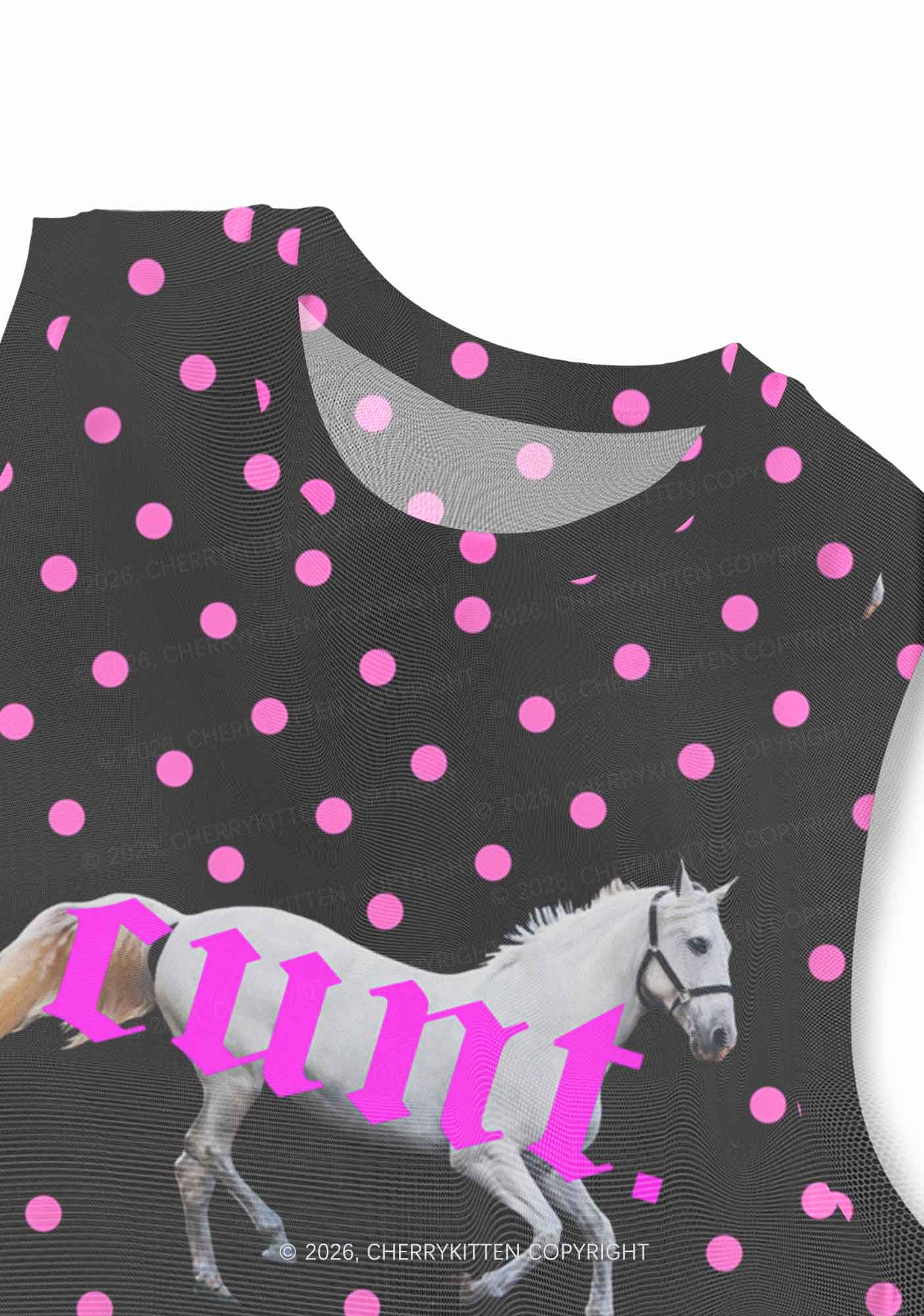 Pink Cxxt Horse Y2K Mesh Muscle Tank Cherrykitten