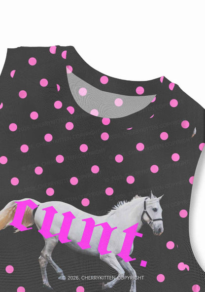 Pink Cxxt Horse Y2K Mesh Muscle Tank Cherrykitten