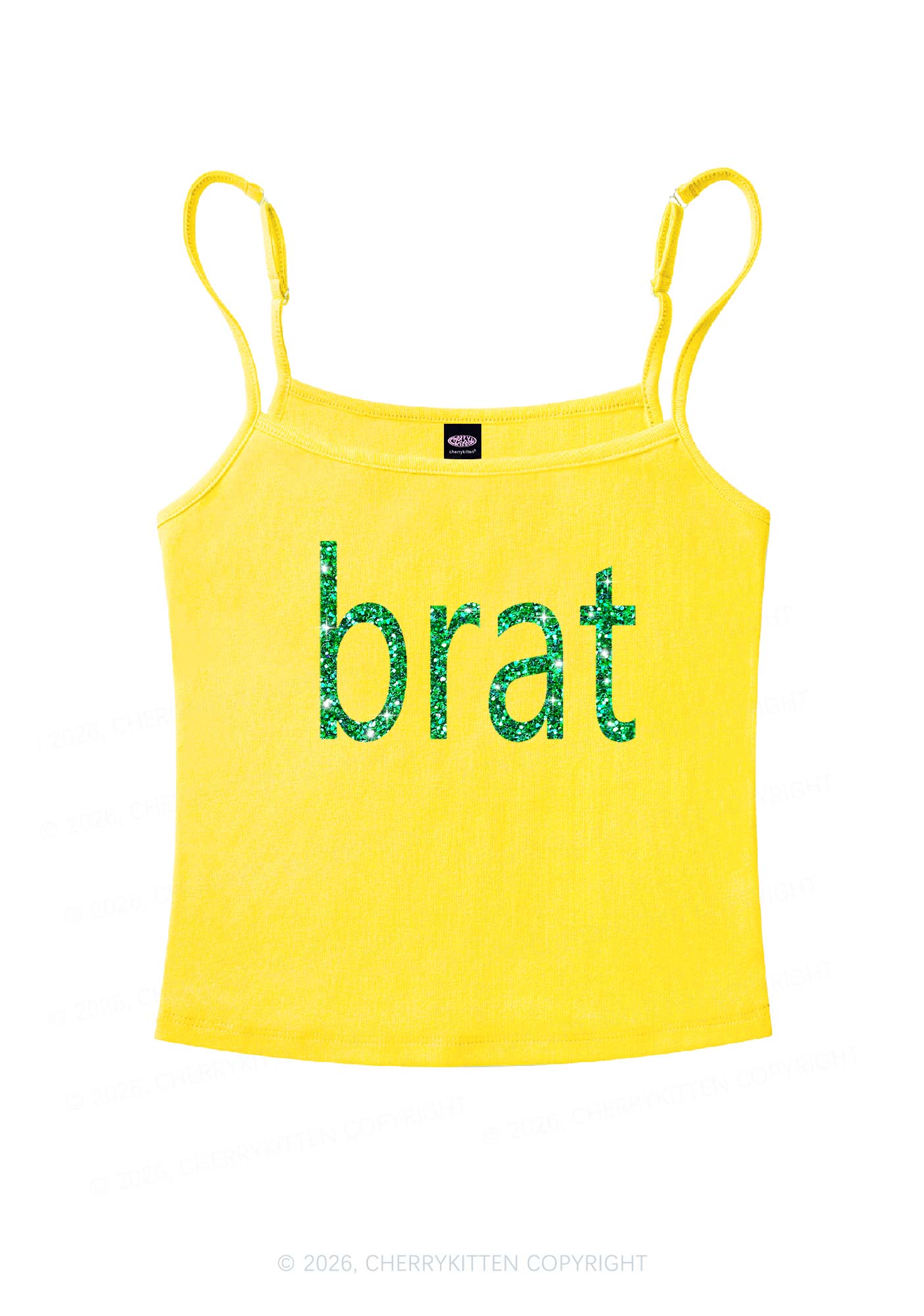 Glitter Green Brat Y2K Spaghetti Strap Cami Cherrykitten