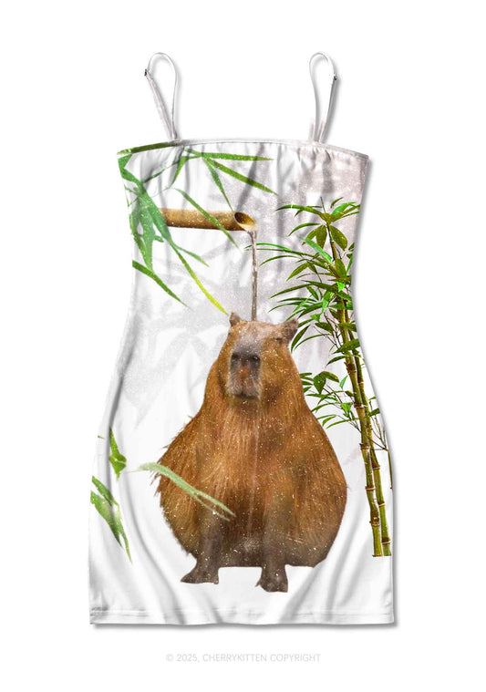 Capybara Bamboo Shower Y2K Print Slip Dress Cherrykitten