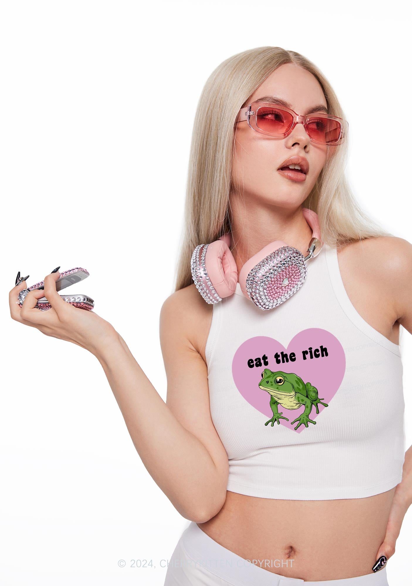 Eat The Rich Frog Y2K Crop Tank Top Cherrykitten