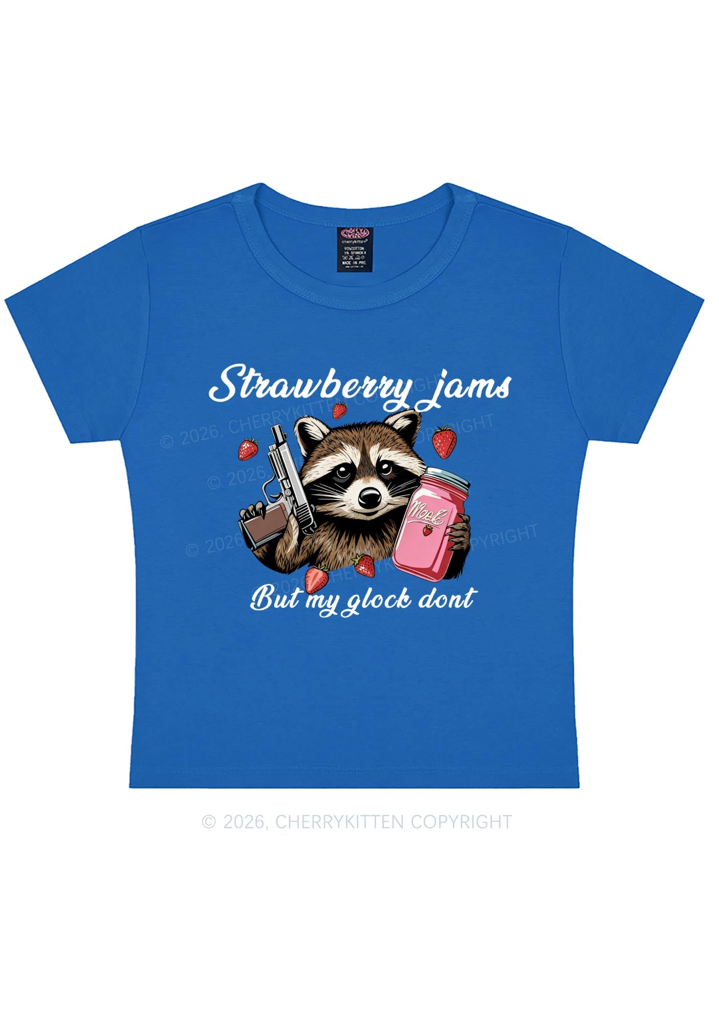 Strawberry Jams Raccoon Y2K Baby Tee Cherrykitten