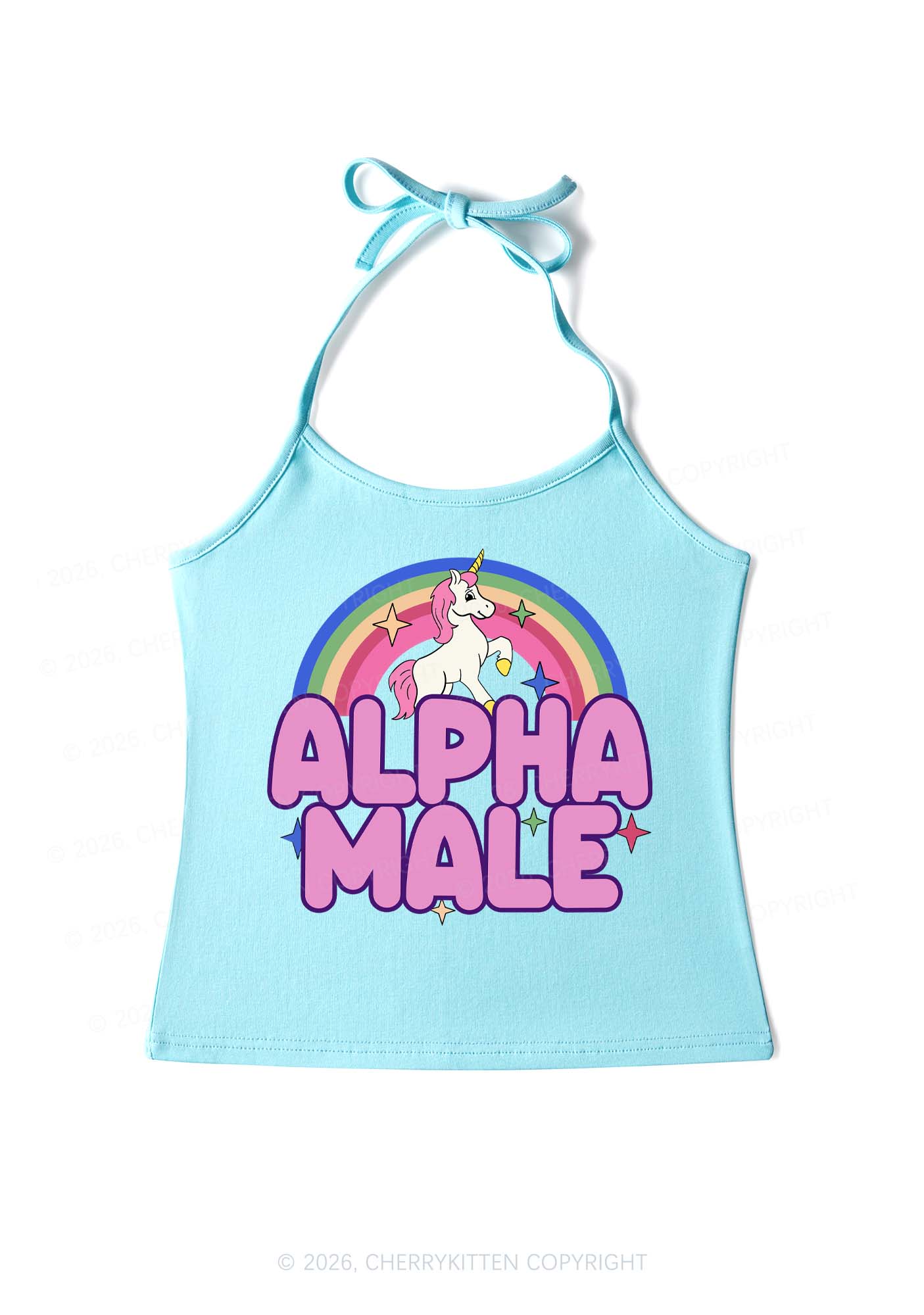 Rainbow Unicorn Alpha Male Y2K Halter Neck Cami Cherrykitten
