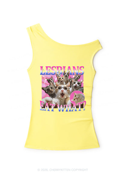 Lesbians Eat What Cat Pride Y2K Off Shoulder Tank Top Cherrykitten