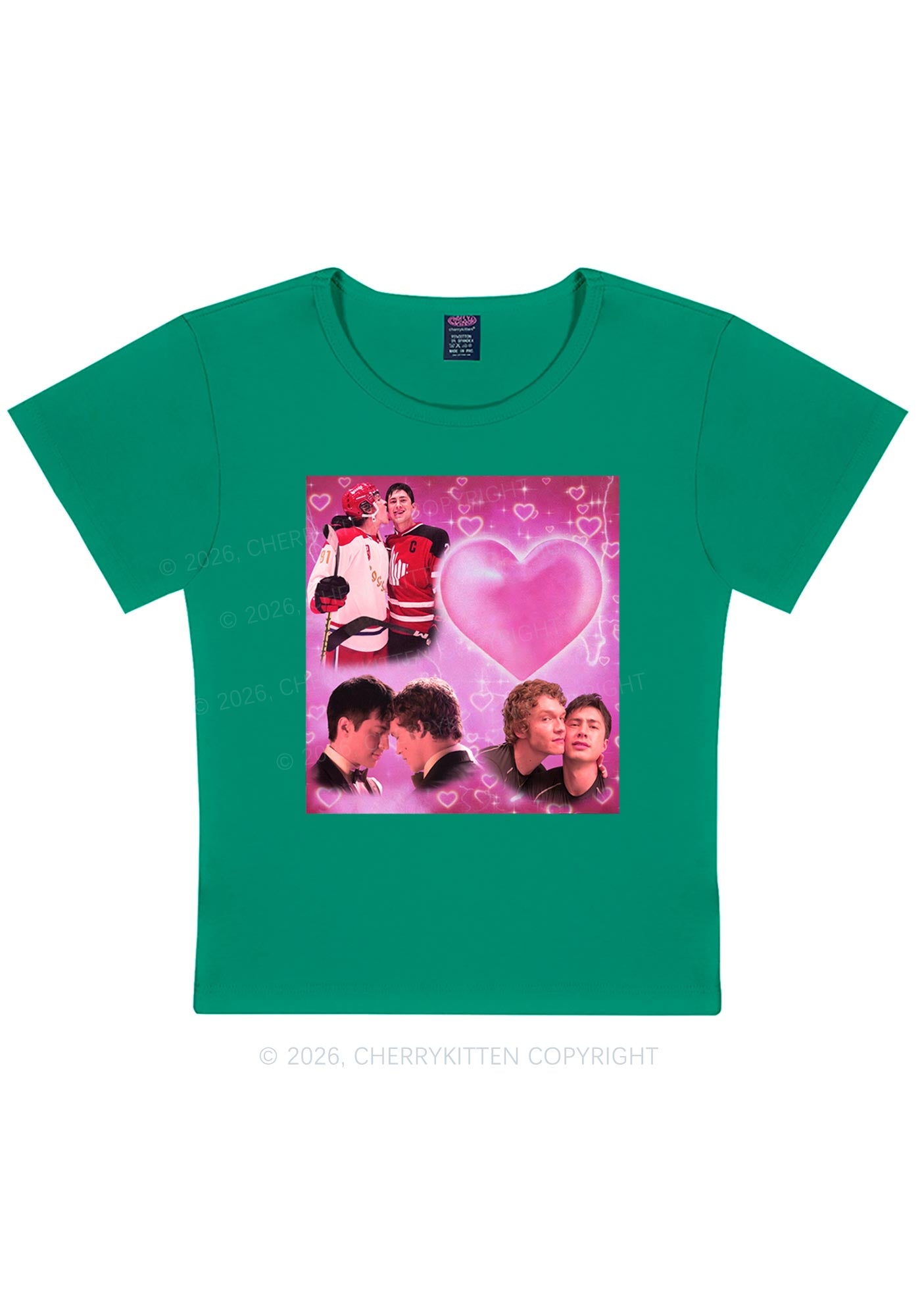 Pink Heart Portrait HR Y2K Baby Tee Cherrykitten