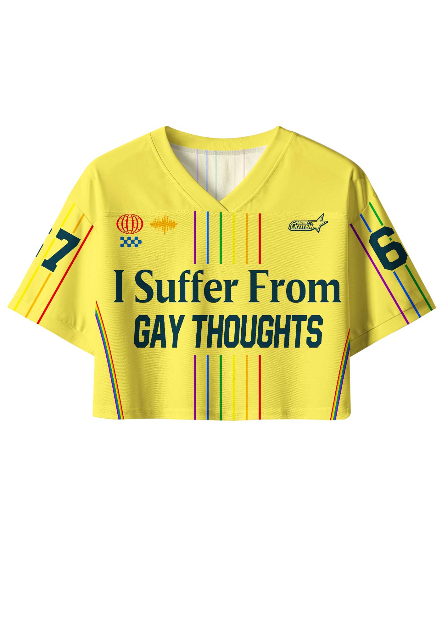 Yellow I Suffer From Gay Thoughts Pride Y2K Crop Sport Jersey Shirts Cherrykitten