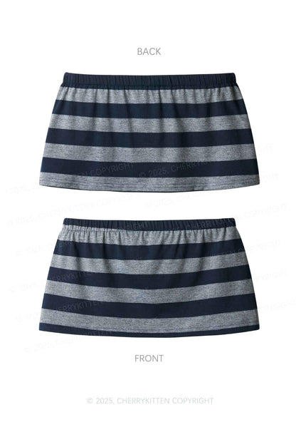 Plain Y2K Navy Grey Striped Mini Skirt Cherrykitten