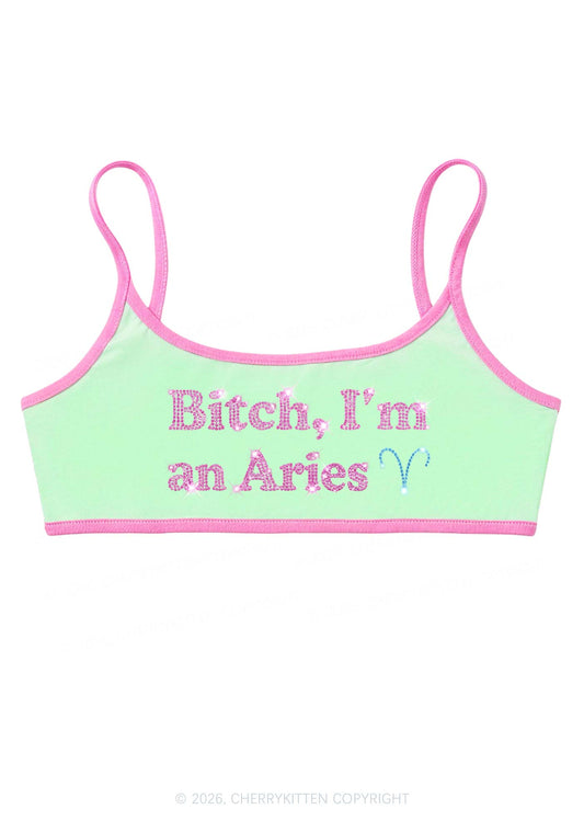 Rhinestone Bxxch Im A Aries Y2K Super Crop Cami Cherrykitten