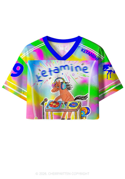 Rainbow K DJ Pony Y2K Crop Sport Jersey Shirts Cherrykitten