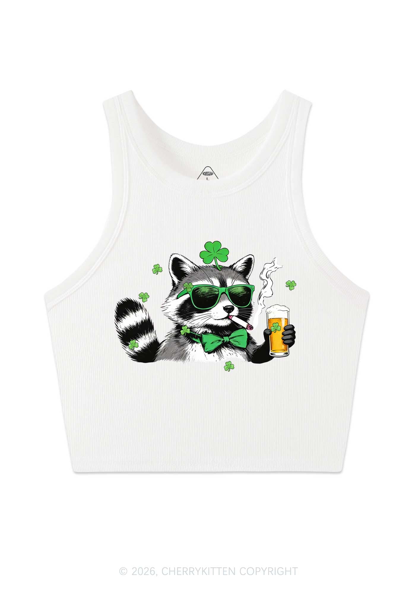 Shamrock Smoke Raccoon St Patricks Y2K Crop Tank Top Cherrykitten