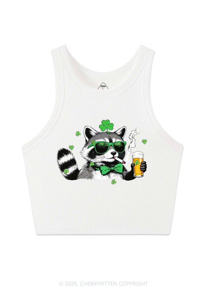Shamrock Smoke Raccoon St Patricks Y2K Crop Tank Top Cherrykitten
