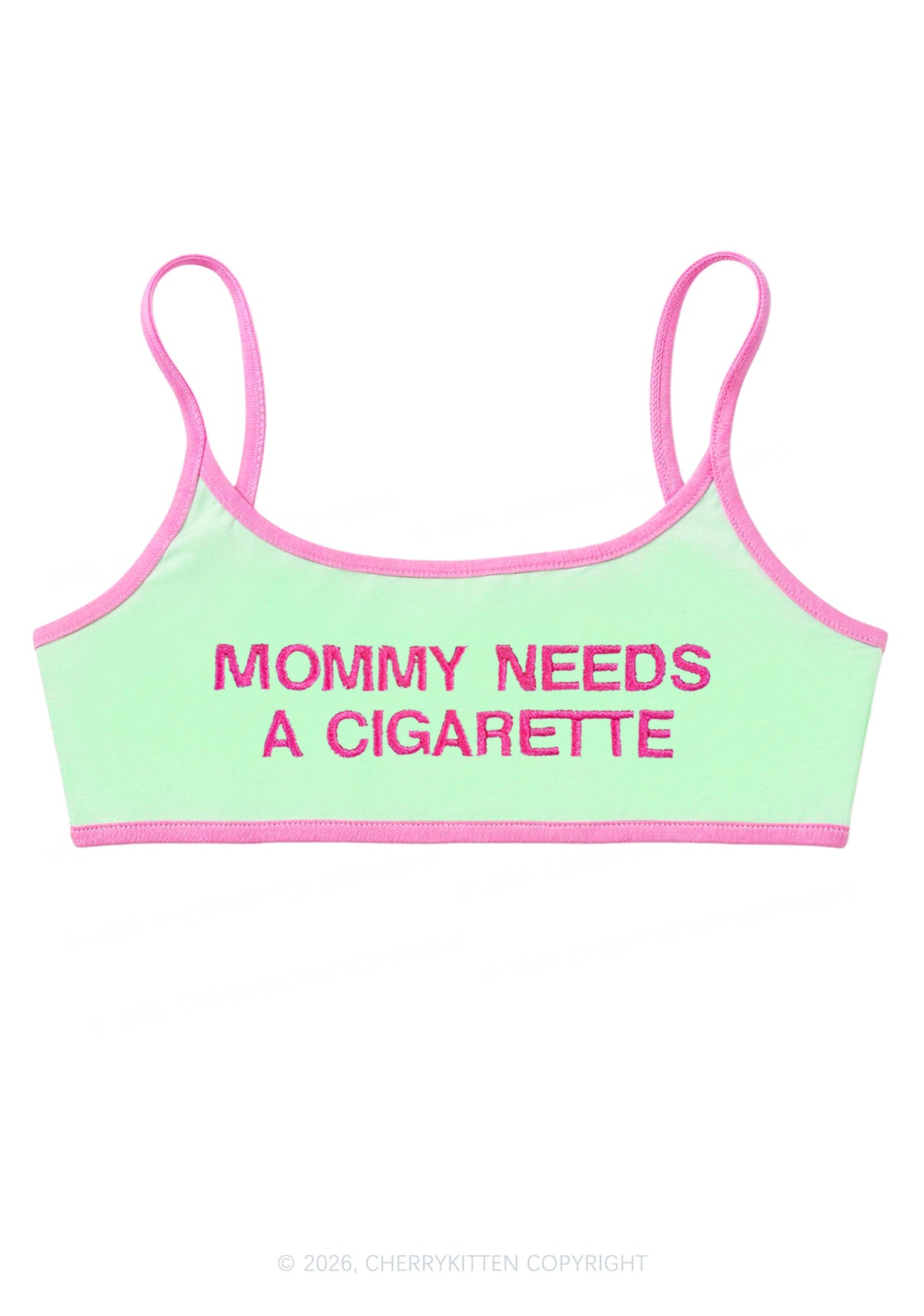 Embroidered Mommy Needs A Cigarette Y2K Super Crop Cami Cherrykitten