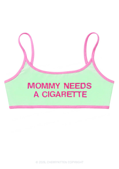 Embroidered Mommy Needs A Cigarette Y2K Super Crop Cami Cherrykitten