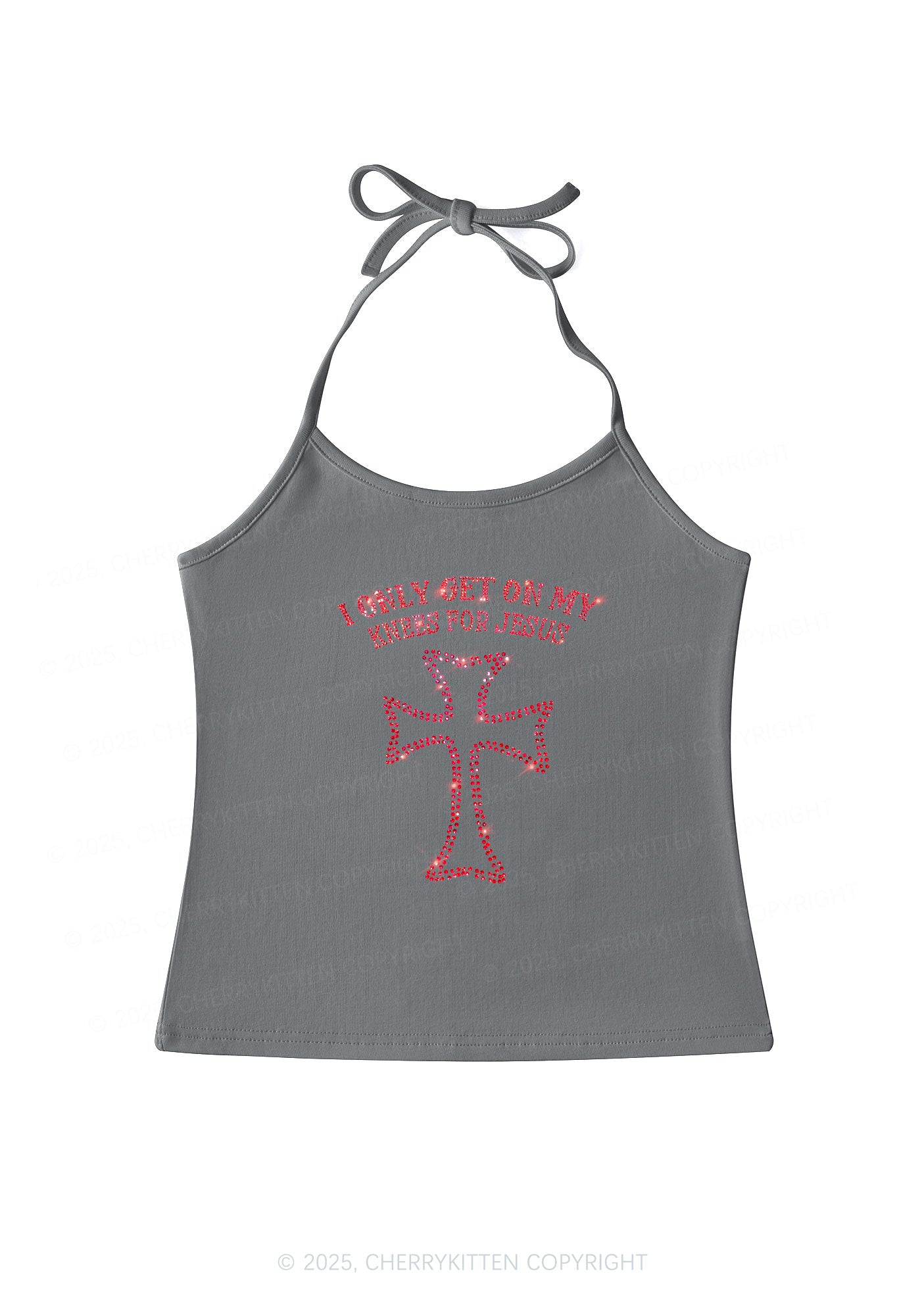 Rhinestone Get On Knees For Jesus Y2K Halter Neck Cami Cherrykitten