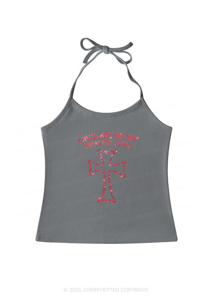 Rhinestone Get On Knees For Jesus Y2K Halter Neck Cami Cherrykitten