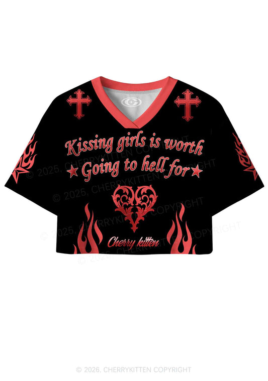 Kissing Girls Is Worth Pride Y2K Crop Sport Jersey Shirts Cherrykitten
