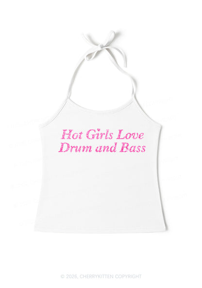 Glitter Hot Girls Love Drum And Bass Y2K Halter Neck Cami Cherrykitten