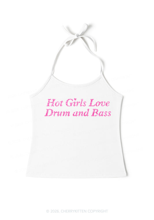 Glitter Hot Girls Love Drum And Bass Y2K Halter Neck Cami Cherrykitten