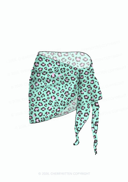 Mint Green Leopard Y2K Print Bikini Set Cherrykitten