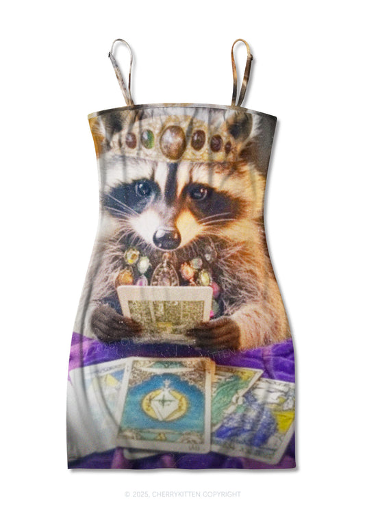 Tarot Raccoon Y2K Print Slip Dress Cherrykitten
