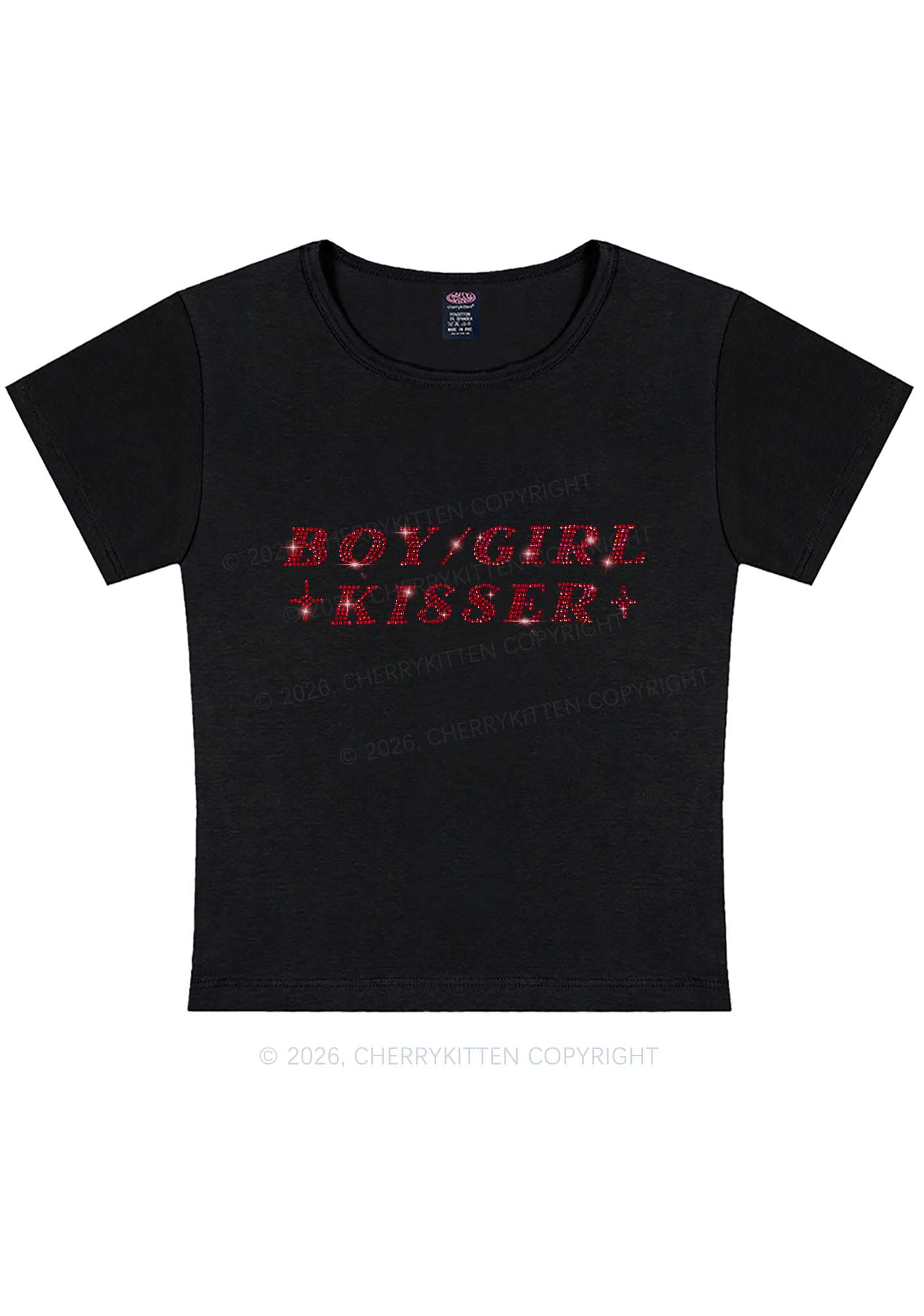 Rhinestone Boy Girl Kisser Pride Y2K Baby Tee Cherrykitten