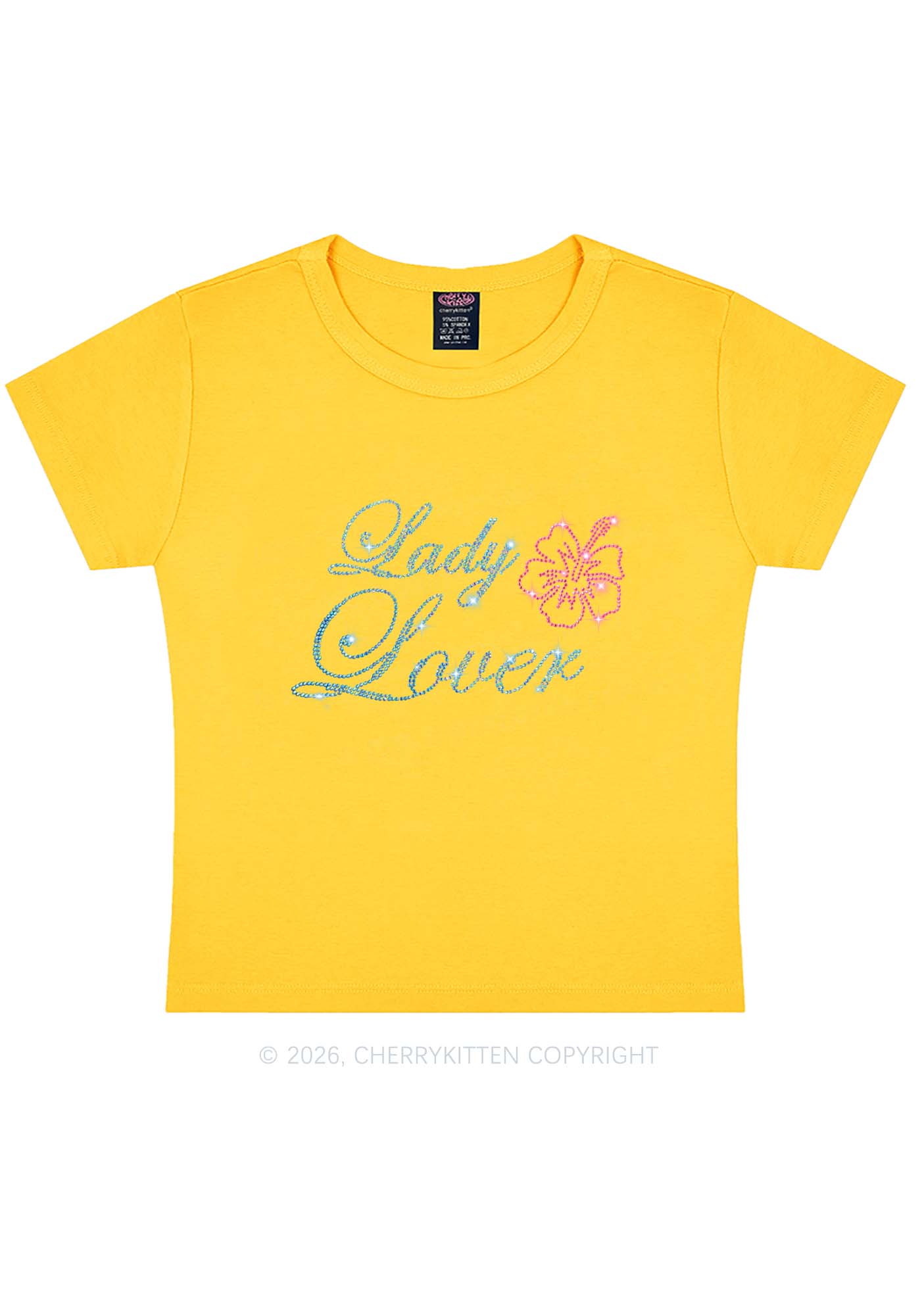 Rhinestone Lady Lover Pride Y2K Baby Tee Cherrykitten