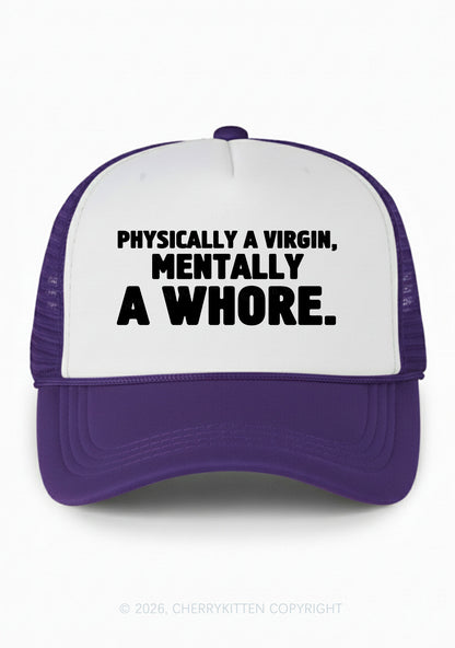 Mentally A Hore Y2K Colorblock Trucker Hat Cherrykitten