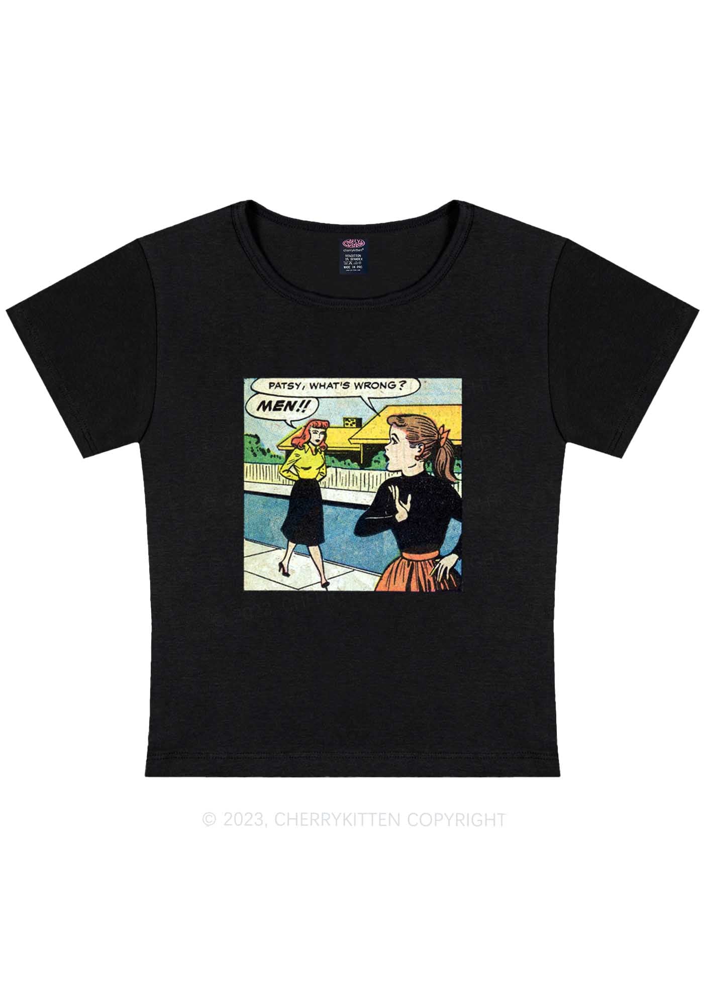 Curvy What's Wrong Men Y2K Baby Tee Cherrykitten