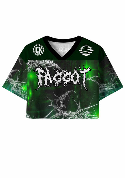 Green Gothic Faggot Pride Y2K Crop Sport Jersey Shirts Cherrykitten