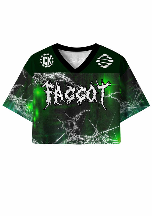 Green Gothic Faggot Pride Y2K Crop Sport Jersey Shirts Cherrykitten