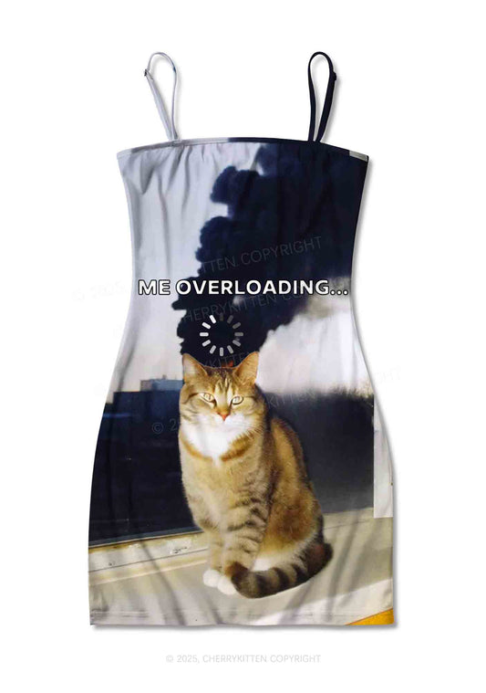 The Overloading Cat Y2K Print Slip Dress Cherrykitten