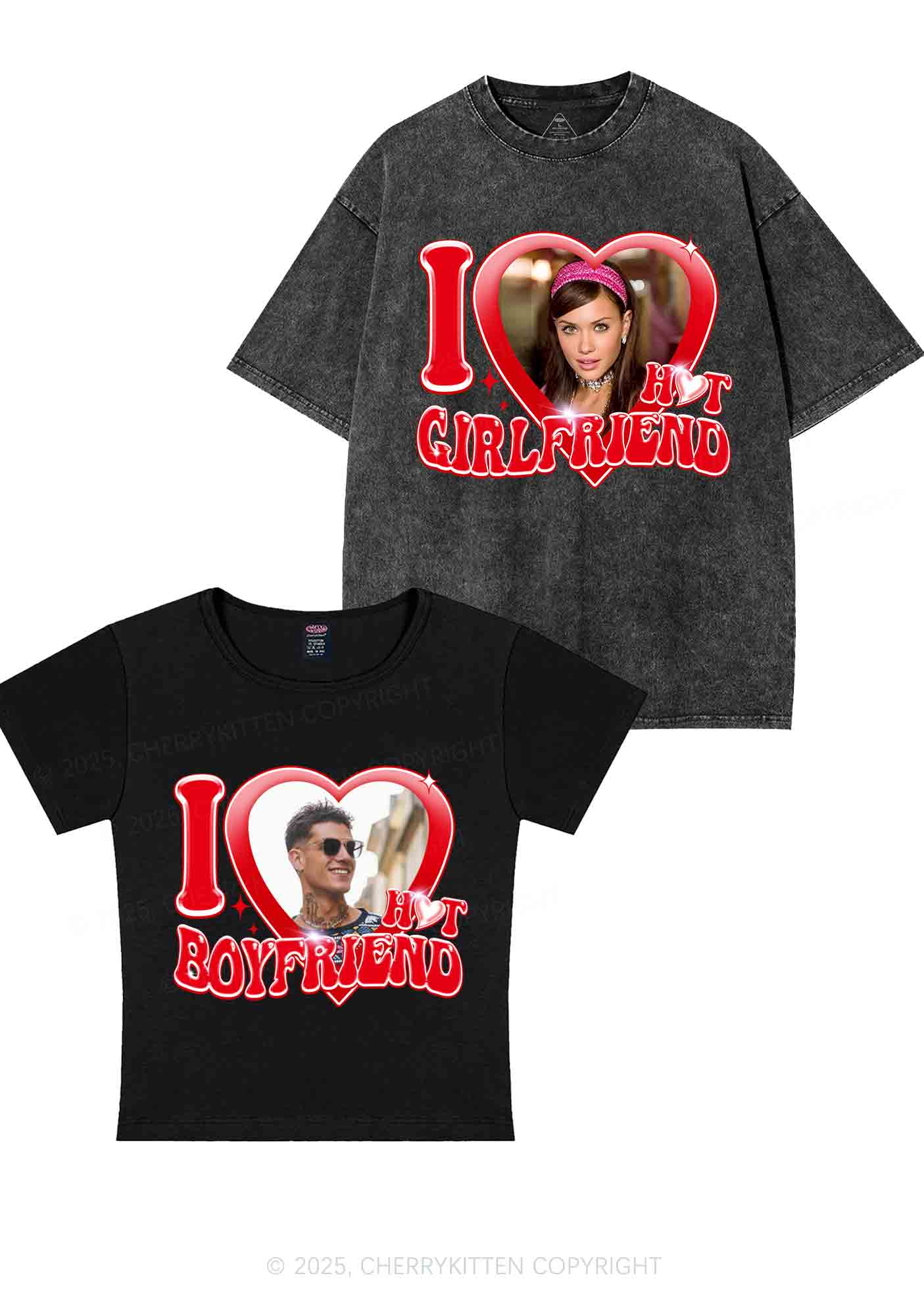 Custom I Love My Hot GF BF Y2K Valentine's Day Couple Shirt Cherrykitten