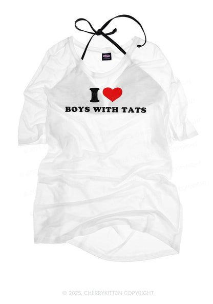 I Love Boys With Tats Y2K Sheer Boyfriend Tee Cherrykitten
