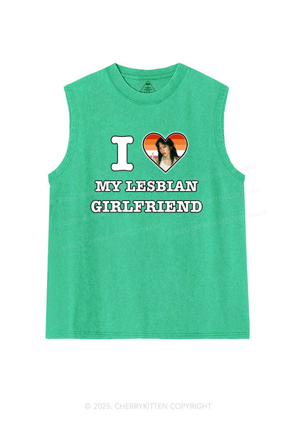 Custom My Lesbian GF Pride Y2K Washed Muscle Tank Cherrykitten