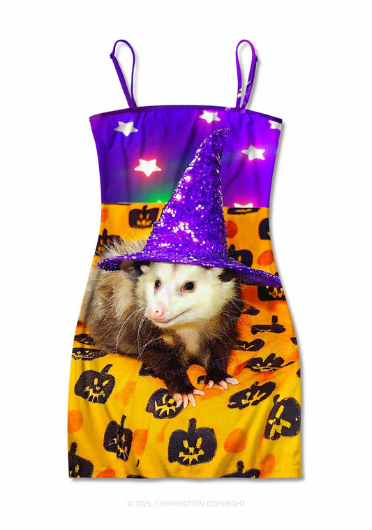 Halloween Sparkle Witch Ratz Y2K Print Slip Dress Cherrykitten